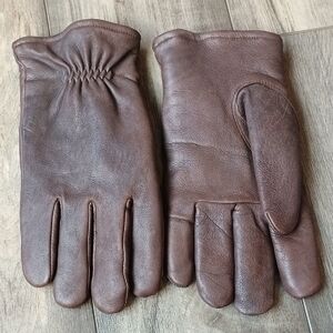 Men's Brown Leather Gloves with Elastic Wrist